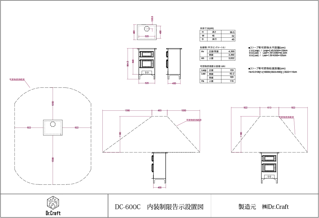 DC-600C内装制限告示設置図